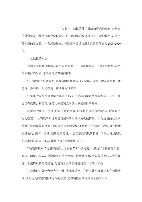 实验01油镜的使用及细菌形态的观察（可编辑）
