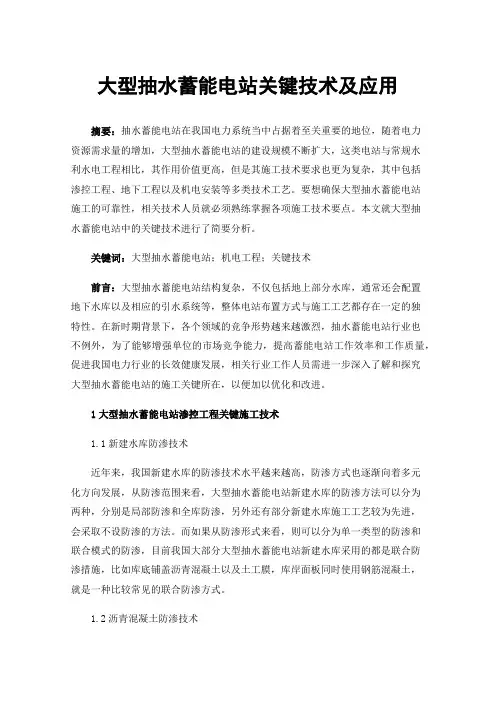 大型抽水蓄能电站关键技术及应用