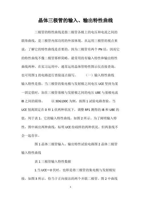 晶体三极管的输入、输出特性曲线