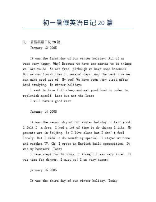 初一暑假英语日记20篇
