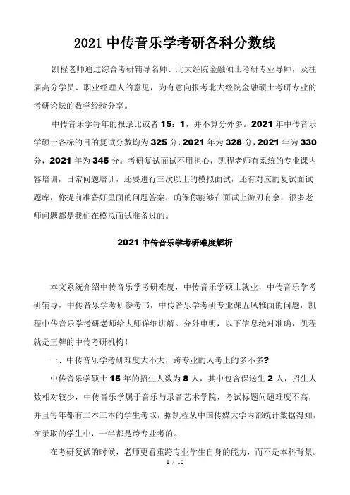 2021中传音乐学考研各科分数线