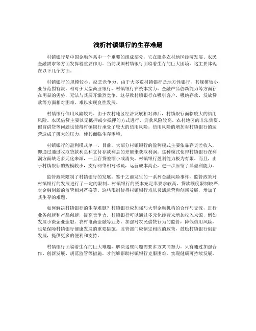 浅析村镇银行的生存难题