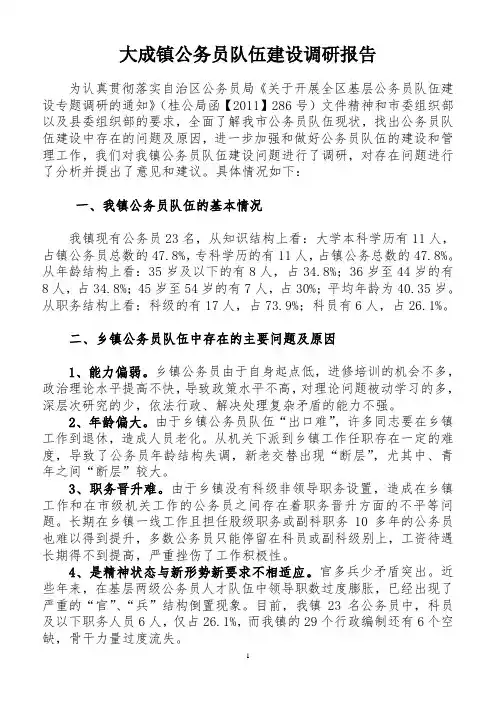 大成镇公务员队伍建设调研报告
