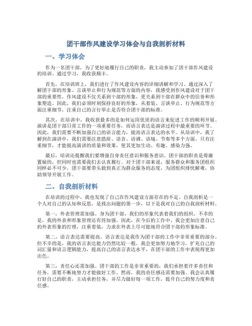 团干部作风建设学习体会与自我剖析材料