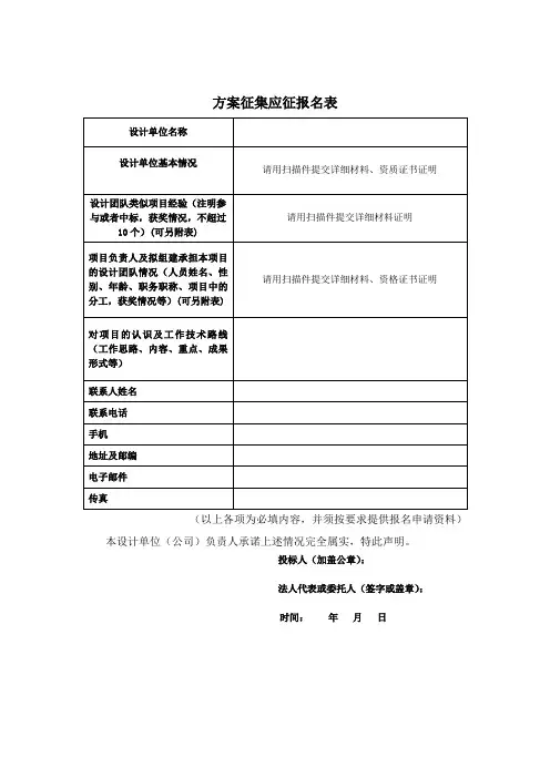 方案征集应征报名表