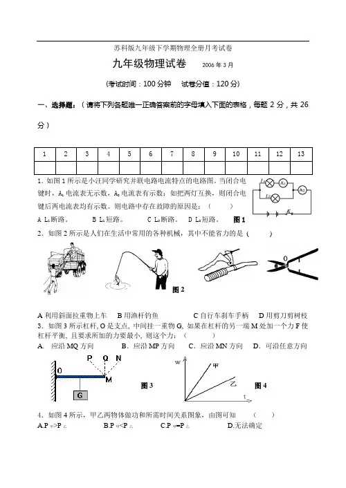 苏科版九年级下学期物理全册月考试卷