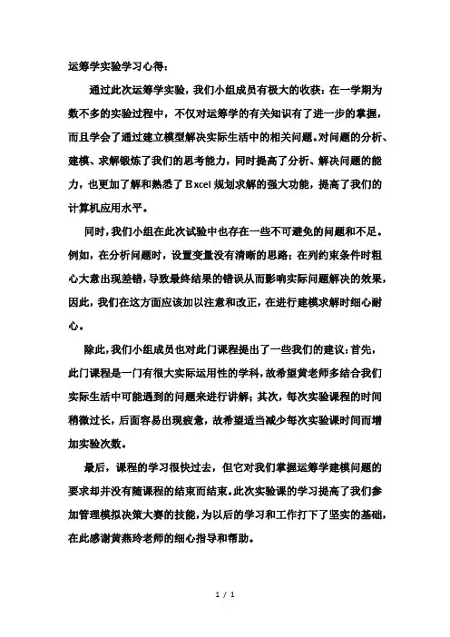 运筹学实验学习心得