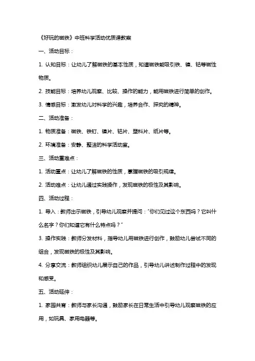 《好玩的磁铁》中班科学活动课教案