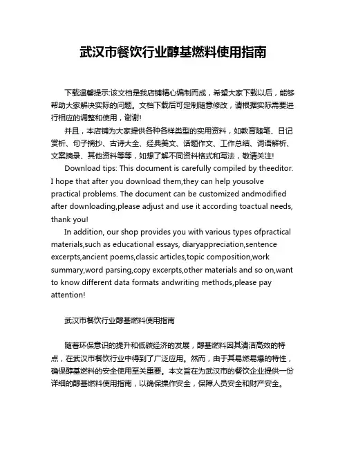 武汉市餐饮行业醇基燃料使用指南