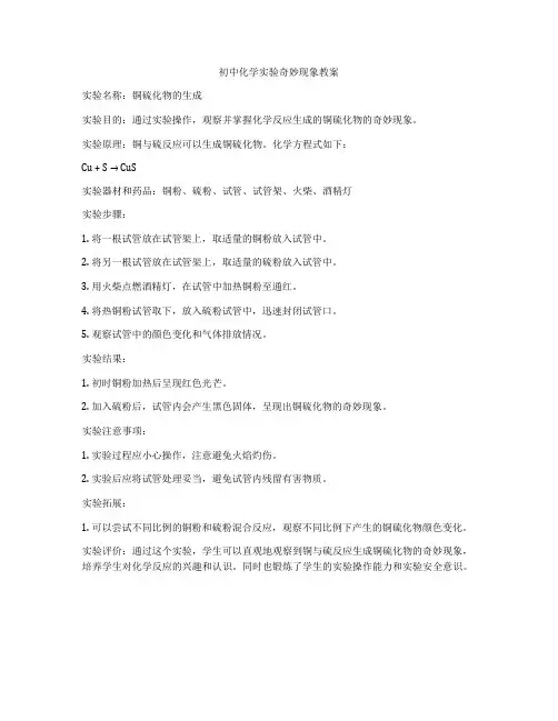 初中化学实验奇妙现象教案