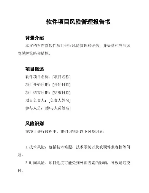 软件项目风险管理报告书