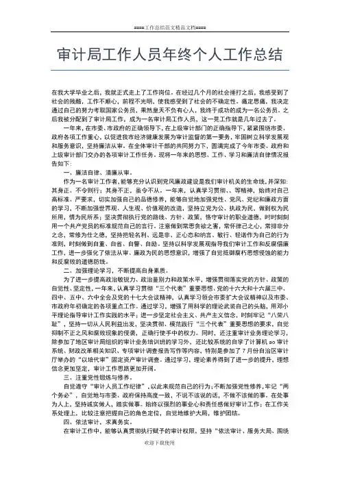 2019年最新审计局工作人员个人工作总结工作总结文档【七篇】