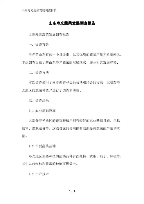 山东寿光蔬菜发展调查报告精简版范文