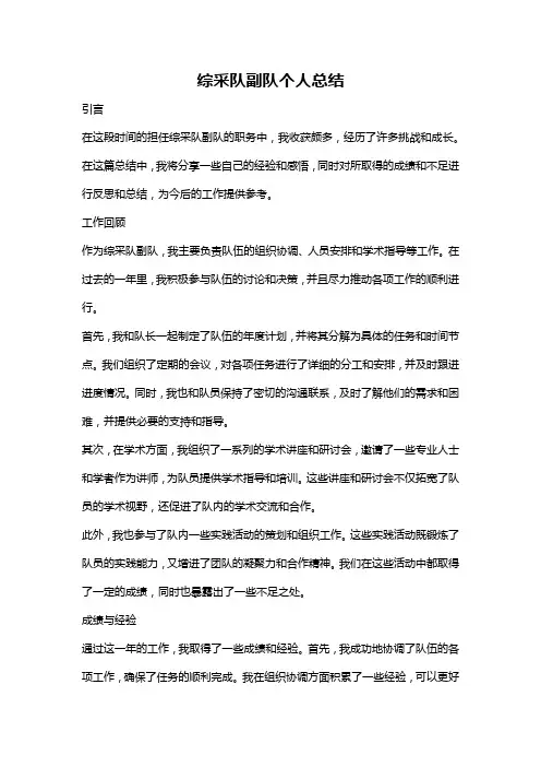 综采队副队个人总结