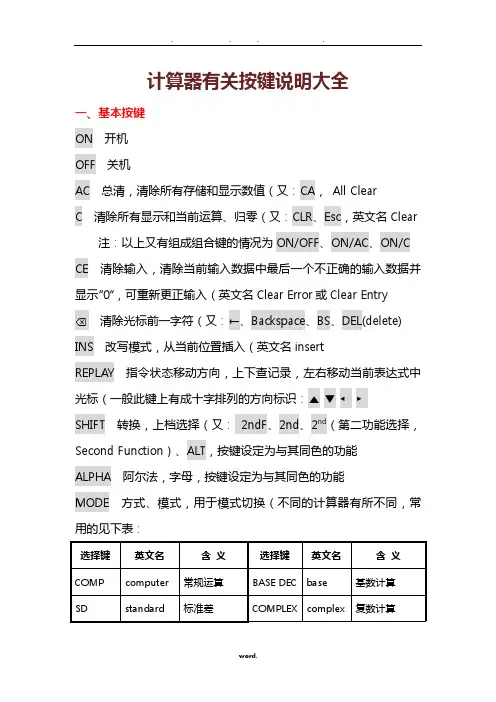 计算器有关按键说明大全.(精选)