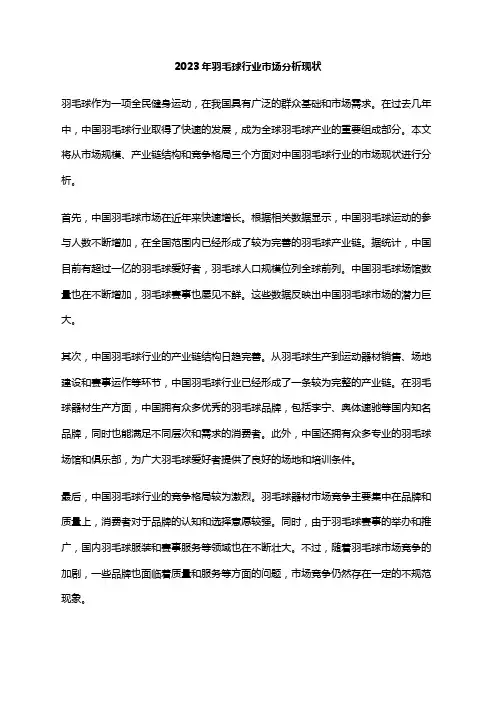 2023年羽毛球行业市场分析现状