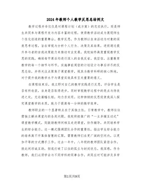 2024年教师个人教学反思总结例文（5篇）