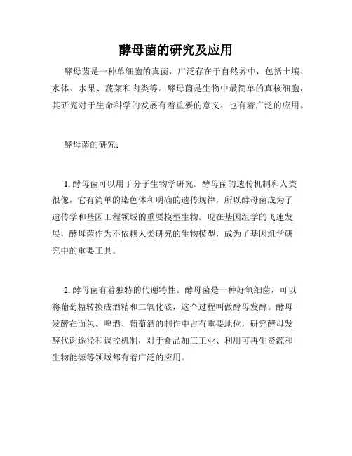 酵母菌的研究及应用