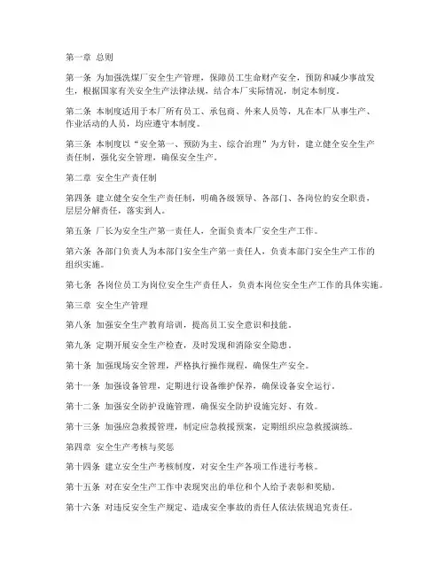 洗煤厂安全管理制度范本
