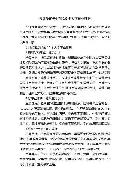 设计类前景好的10个大学专业排名