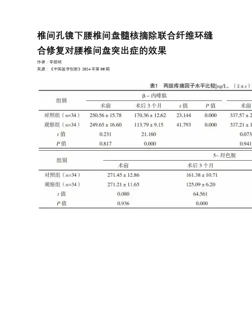 椎间孔镜下腰椎间盘髓核摘除联合纤维环缝合修复对腰椎间盘突出症的效果