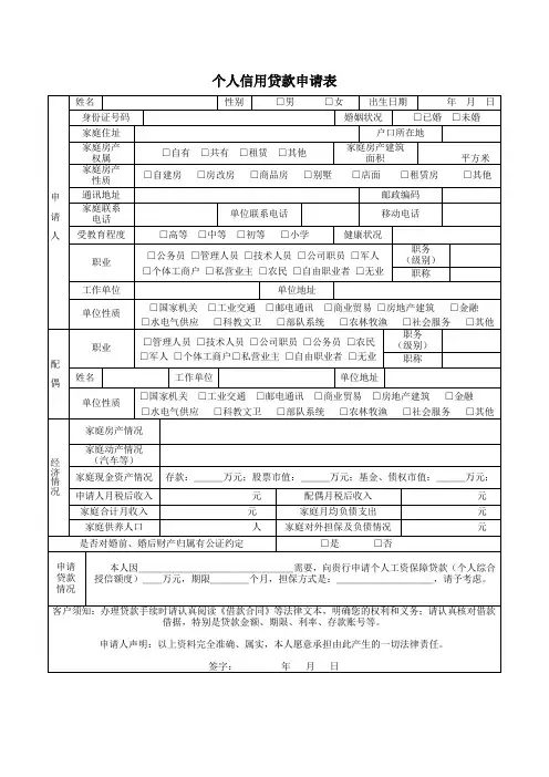 个人信用贷款申请表
