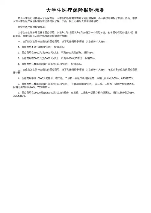 大学生医疗保险报销标准