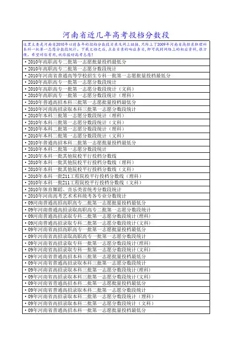 河南省近几年高考投档分数段(附：2009年河南省高招录取理科本科一批第一志愿分数段统计)