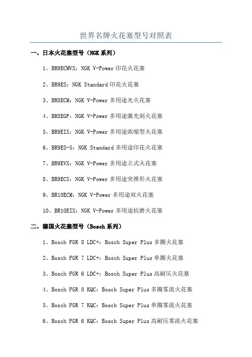 世界名牌火花塞型号对照表