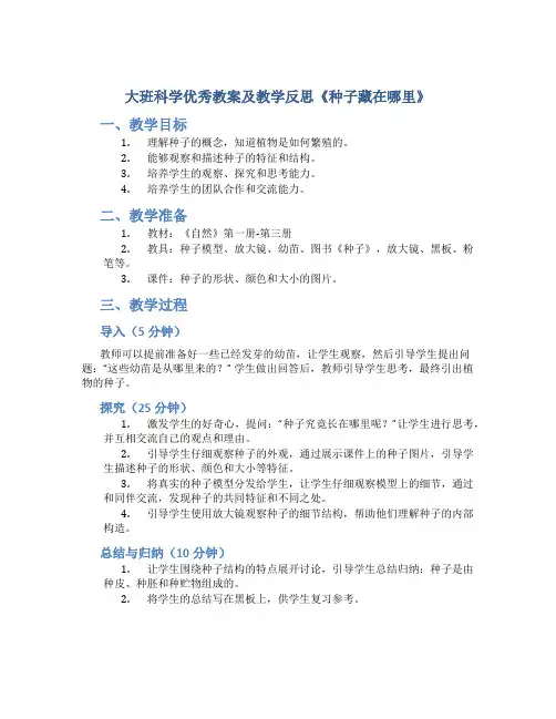 大班科学优秀教案及教学反思《种子藏在哪里》