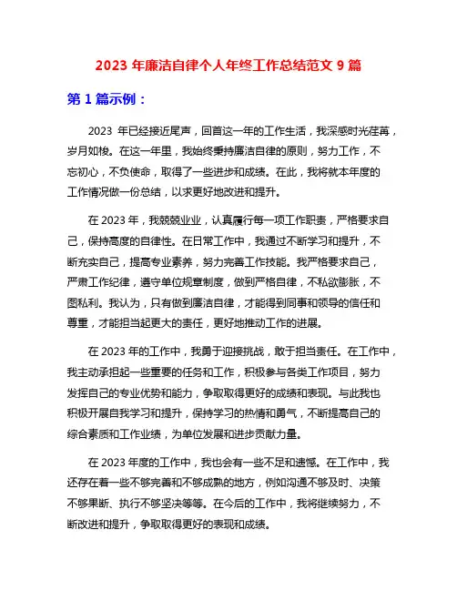 2023年廉洁自律个人年终工作总结范文9篇