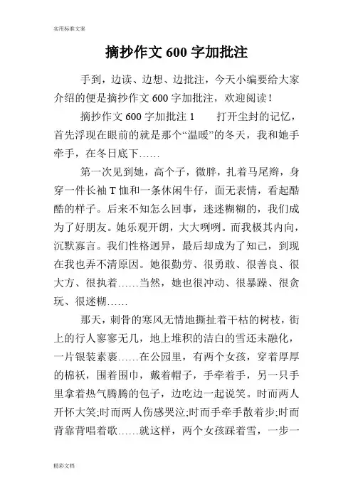 摘抄作文600字加批注