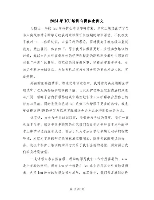2024年ICU培训心得体会例文(2篇)