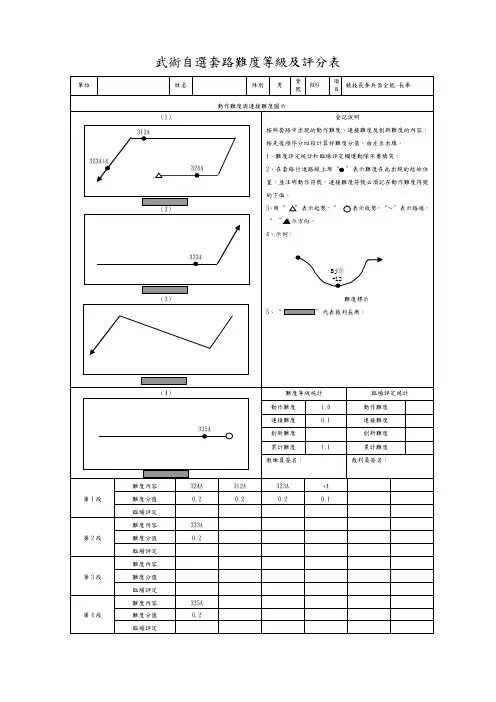 武术自选套路难度等级及评分表