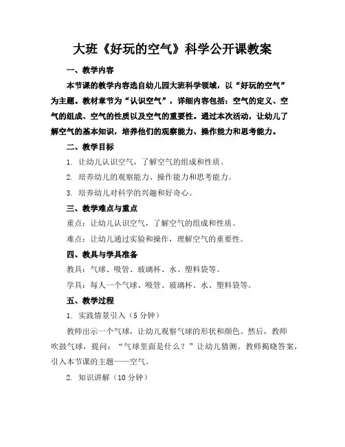 大班《好玩的空气》科学公开课教案