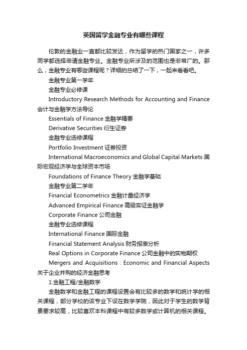 英国留学金融专业有哪些课程
