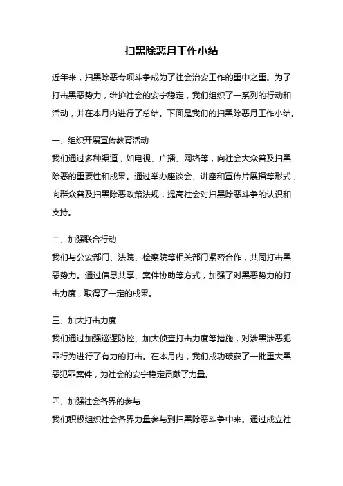 扫黑除恶月工作小结