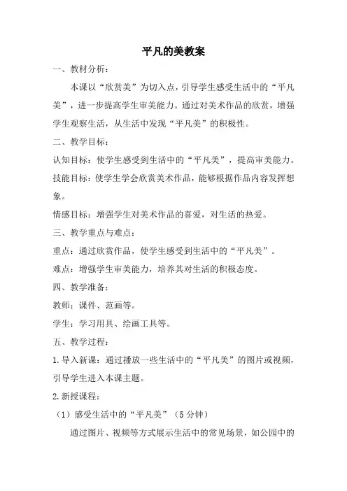 人教版四年级美术下册平凡的美教案