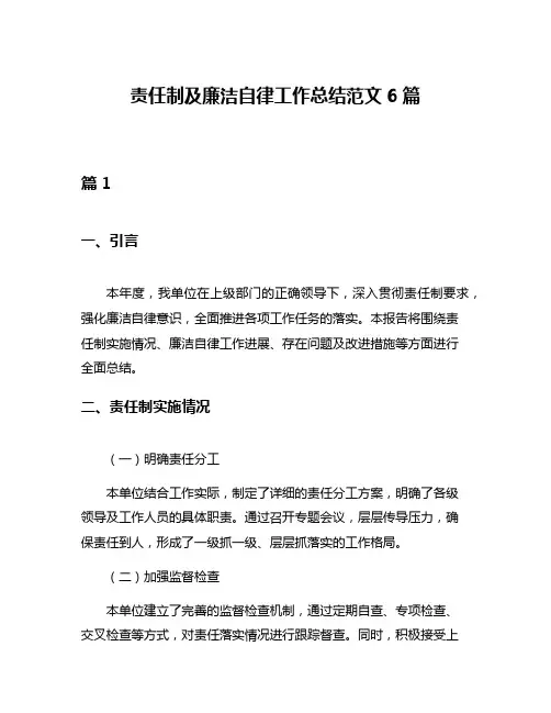 责任制及廉洁自律工作总结范文6篇