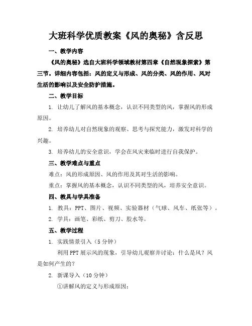 大班科学优质教案《风的奥秘》含反思