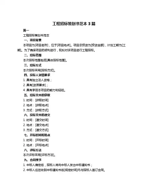 工程招标策划书范本3篇
