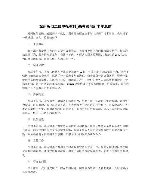 派出所创二级申报材料_森林派出所半年总结