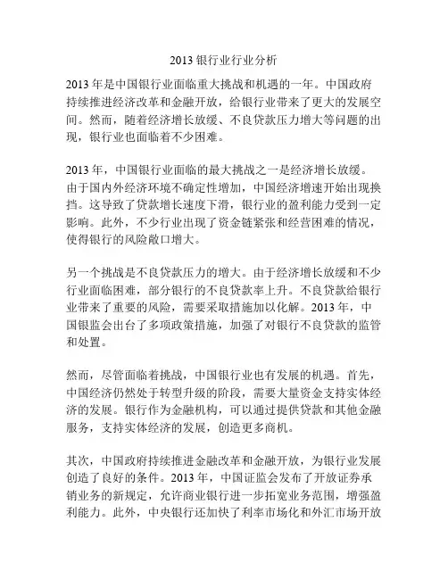 2013银行业行业分析