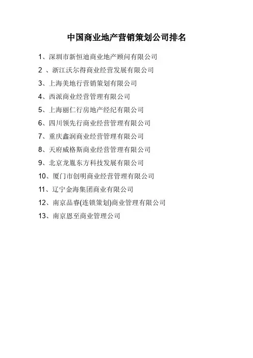 中国商业地产营销策划公司排名