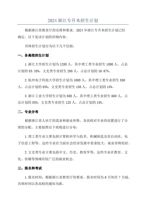 2024浙江专升本招生计划