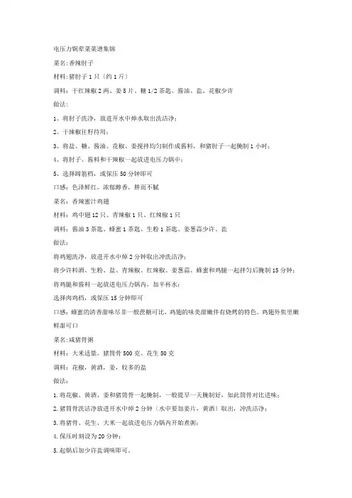 电压力锅烹饪食谱与技巧