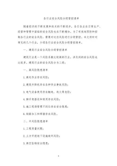 各行业安全风险分级管控清单