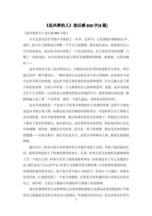 《追风筝的人》读后感800字(8篇)