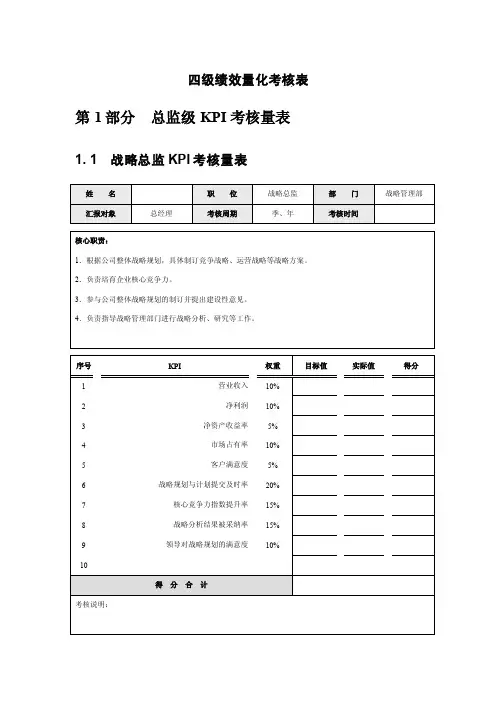四级绩效量化考核表解读