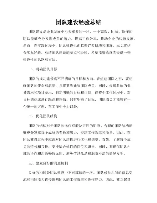 团队建设经验总结